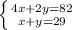 \left \{ {{4x+2y=82} \atop {x+y=29}} \right.