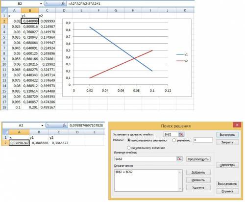 Решите уравнение в электронной таблице excel x^3 -8x+1 =5 sin x