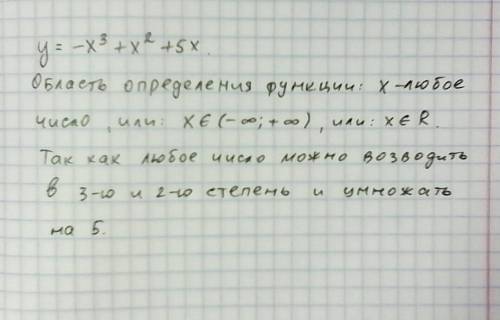 Найдите область определения функции: y=-x^3+x^2+5x (с ходом решения)