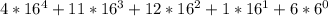 4*16^{4}+11*16^{3}+12*16^{2} +1*16^{1} +6*6^{0}