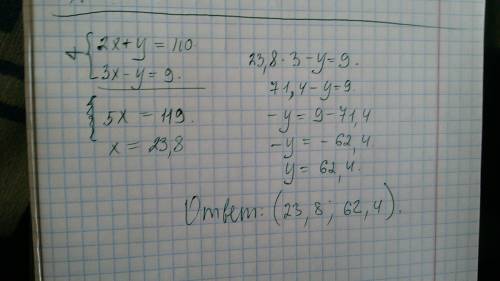 Система : 2х+у=110 3х-у=9 это срез знаний кто знает может и 2 вариант подскажите как делать