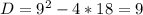 D=9^2-4*18=9