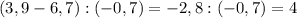 (3,9-6,7):(-0,7)=-2,8:(-0,7)=4