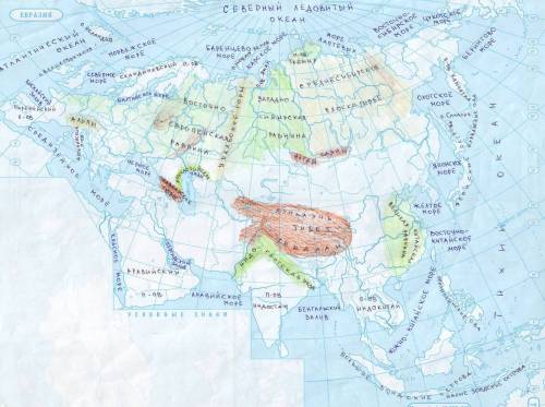Нужна контурная карта такое нанести на контурную карту евразии равнины, горные территории, полуостро