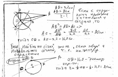 Зоднієї точки проведені до кола дотична і найбільша січня . довжина дотичної дорівнює 8см а зовнішні