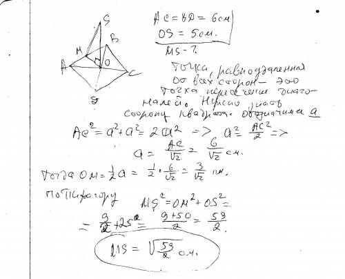 Диагональ квадрата равна 6 см. точка равноудаленная от всех сторон квадрата. находится на расстоянии