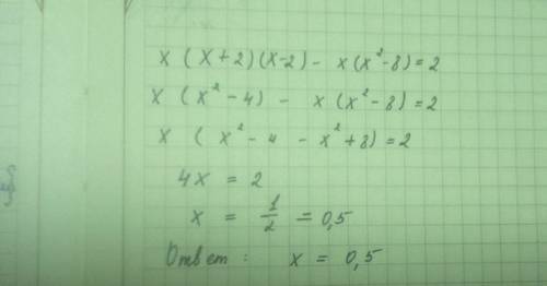 Решите уравнения : x(x+2)(x-2)-x(x^2-8)=2