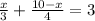 \frac x3+\frac{10-x}4=3