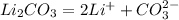 Li_{2}CO_{3} = 2Li^{+}+CO_{3}^{2-}