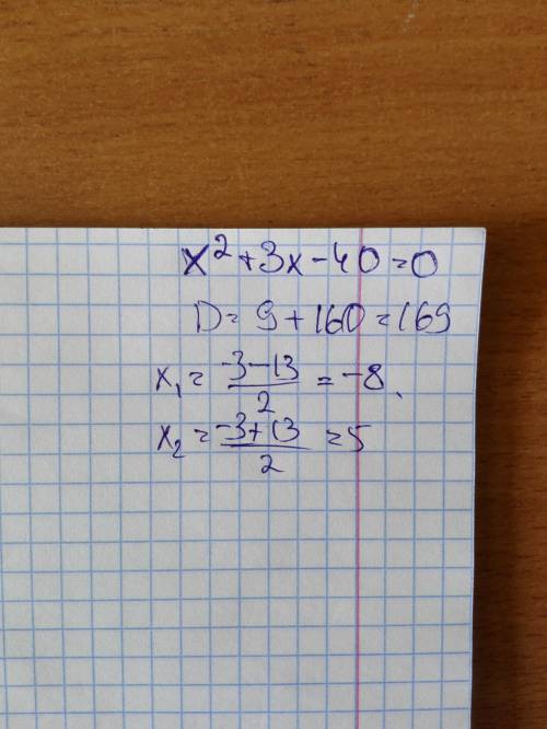 Найдите наибольший корень уравнения x^2+3x-40=0