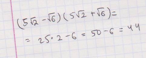 Найдите значение выражения: (5√2-√6)(5√2+√6) в ответе должно быть -7