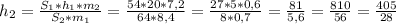 h_{2}= \frac{S_{1}*h_{1}*m_{2}}{S_{2}*m_{1}}= \frac{54*20*7,2}{64*8,4}= \frac{27*5*0,6}{8*0,7}= \frac{81}{5,6}= \frac{810}{56}= \frac{405}{28}