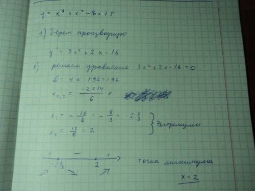 Найдите точку минимума функции y=x^3+x^2-16x+5