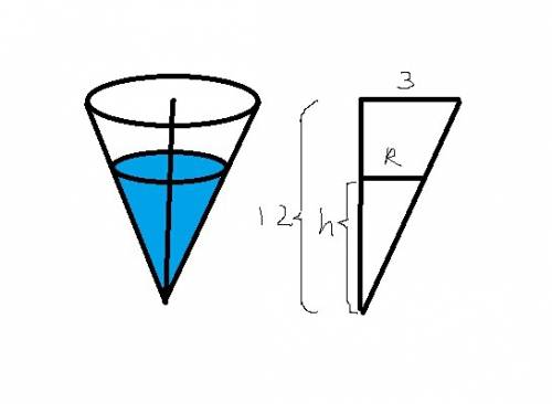 Всосуд, имеющем форму конуса, нужно налить жидкость объемом 100 мл. радиус: 3 см; высота: 12 см. как