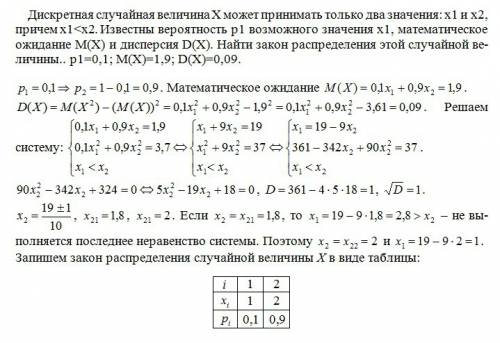 Дискретная случайная величина х может принимать только два значения: х1 и х2, причем х1