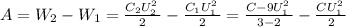 A = W_2-W_1= \frac{C_2U ^2_2 {} \, }{2} -\frac{C_1U ^2_1 {} \, }{2}= \frac{C-9U ^2_1 {} \, }{3-2}-\frac{CU ^2_1 {} \, }{2}