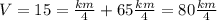 V=15 = \frac{km}{4}+65 \frac{km}{4} =80 \frac{km}{4}