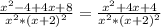 \frac{ x^{2} -4+4x+8}{ x^{2} *(x+2)^{2} }= \frac{ x^{2}+4x +4}{ x^{2} *(x+2)^{2} }