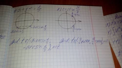 1.решите неравенство sint< -2/3 2.cost> корень2/2