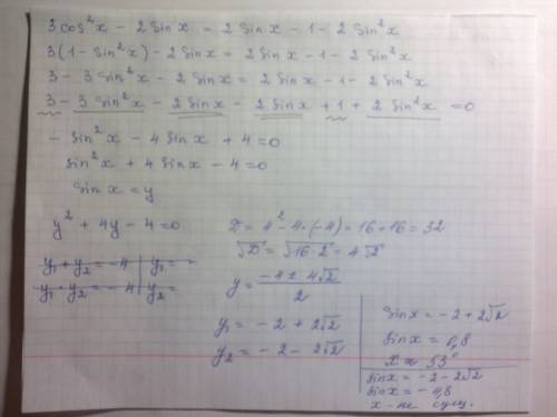 Решить уравнение: 2) 2sin(в квадрате) x + 3cos(в квадрате)x-2=0 4) 3cos(в квадрате) x - 2sinx = 2sin