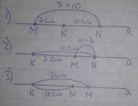 На прямой а отложены м k n причём mk=7 cм kn=10 см чему может быть равна длина отрезка mn