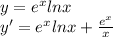 y=e^xlnx \\ &#10;y'=e^xlnx+ \frac{e^x}{x}