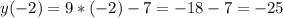 y(-2)=9*(-2)-7=-18-7=-25