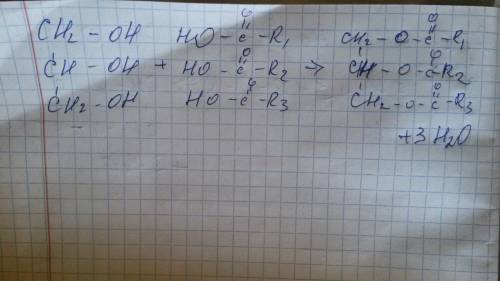 Уравнение реакции получения жира, состоящего из остатка глицерина и 3-х остатков карбоновой кислоты