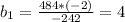 b_{1}= \frac{484*(-2)}{- 242 } =4