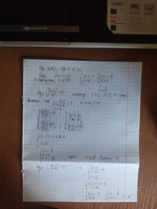 Решите неравенство: log5(3x+1)-log5(x-2)< = 0