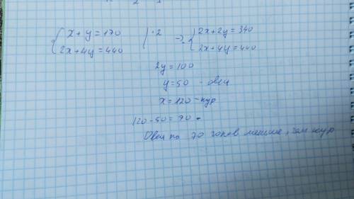 Уфермера имеются куры и овцы голов у всех кур и овец 170 , а ног 440 на сколько овец меньше чем кур