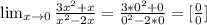 \lim_{x \to0} \frac{3 x^{2}+x}{ x^{2} -2x} = \frac{3*0 ^{2} +0}{ 0^{2} -2*0} =[ \frac{0}{0} ]