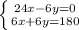 \left \{ {{24x-6y=0} \atop {6x+6y=180}} \right.