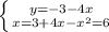 \left \{ {{y=-3-4x} \atop {x=3+4x- x^{2}=6 }} \right. &#10;