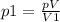 p1= \frac{pV}{V1}