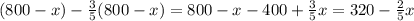 (800-x)- \frac{3}{5} (800-x)=800-x-400+ \frac{3}{5} x=320- \frac{2}{5} x