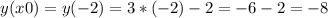 y(x0)=y(-2)=3*(-2)-2=-6-2=-8