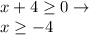 x+4\geq0\to\\x\geq-4