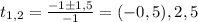 t_{1,2}= \frac{-1\pm1,5}{-1}=(-0,5),2,5