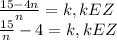 \frac{15-4n}{n} = k, k E Z \\ \frac{15}{n}-4 = k, k E Z