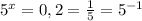 5^x=0,2=\frac{1}{5}=5^{-1}