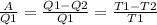 \frac{A}{Q1} = \frac{Q1-Q2}{Q1} = \frac{T1-T2}{T1}