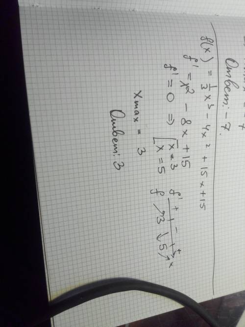 Найдите максимум функции f(x)=1/3x3-4x2+15x+15