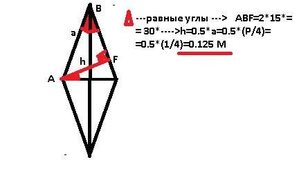 Вромбе высота и меньшая диагональ, проведенных с одной вершины образуют между собой угол 15 градусов