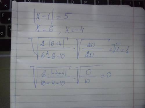 Пусть ¦x-1¦=5. найдите все возможные значения выражения √2¦x+4¦/x^2-x-10