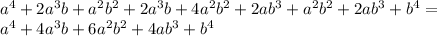 a^4+2a^3b+a^2b^2+2a^3b+4a^2b^2+2ab^3+a^2b^2+2ab^3+b^4=\\&#10;a^4+4a^3b+6a^2b^2+4ab^3+b^4