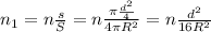 n_1=n \frac{s}{S}=n \frac{ \pi \frac{d^2}{4} }{4 \pi R^2}=n \frac{d^2}{16R^2}