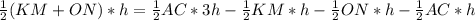 \frac{1}{2}(KM+ON)*h= \frac{1}{2}AC*3h- \frac{1}{2}KM*h- \frac{1}{2}ON*h- \frac{1}{2} AC*h