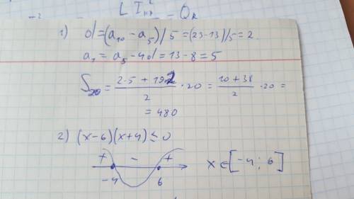 Аn- арифметическая прогрессия а5=13 а10=23 s20=? a) 457 б) 472 с) 1476 д) 480 е) 488 2)решите нераве