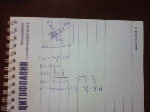 Тема статика: груз массой 1 кг лежит на наклонной плоскости. какова реакция опоры, если сила трения
